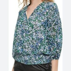 Karl Lagerfeld Floral Blouse - Blue and Green Boho Top